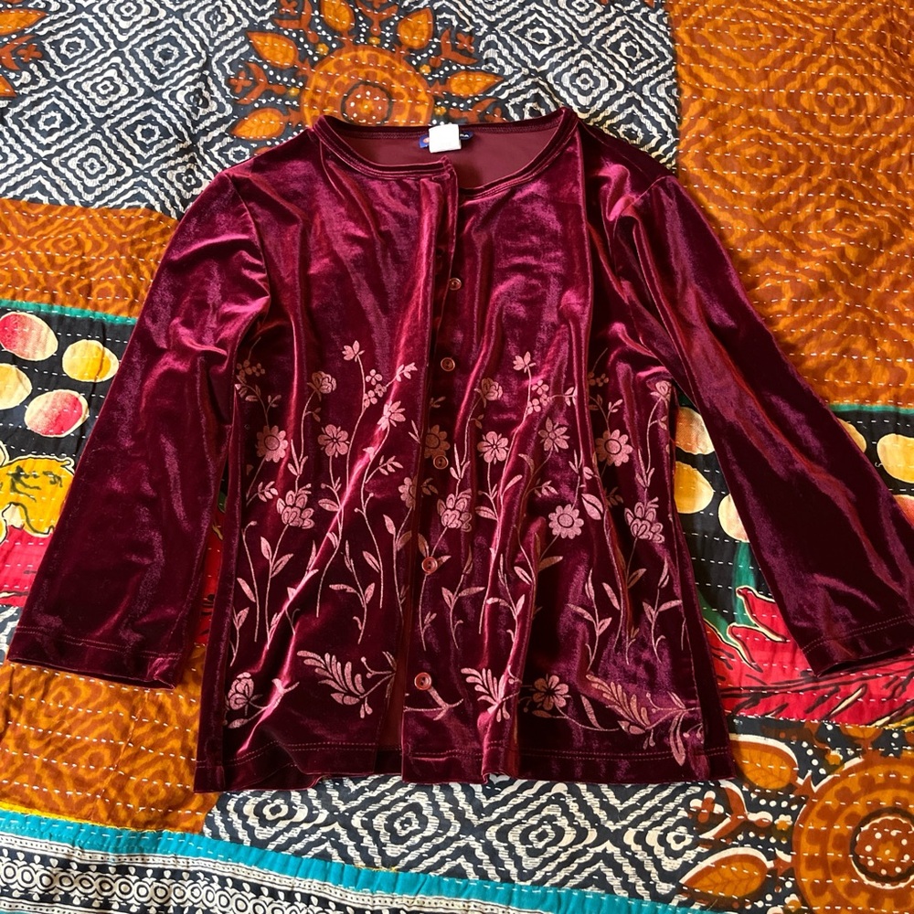 Pandora Red Embellished Blouse with Mandarin Collar